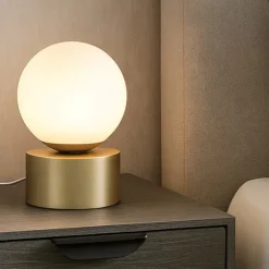 Abat Jour-Ideal Lux Abat-jour da comodino perlage tl1 metallo ottone vetro bianco