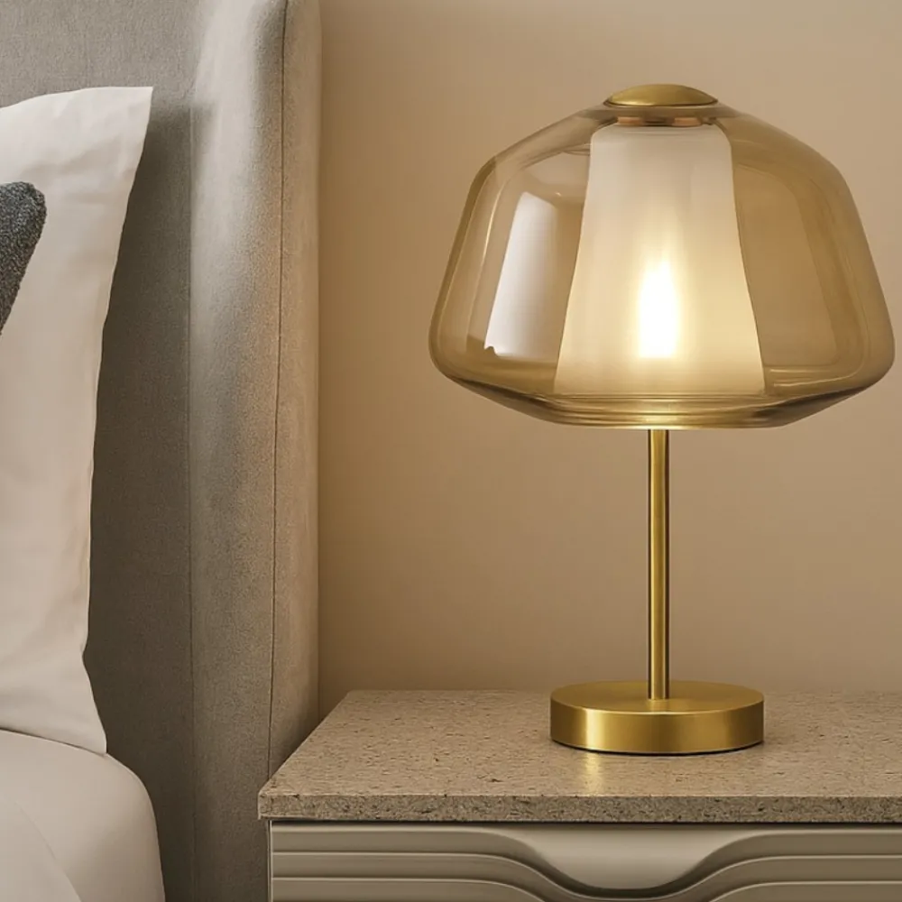 Abat Jour-Top Light Abat jour da comodino toplight double skin moderna oro vetro ambra