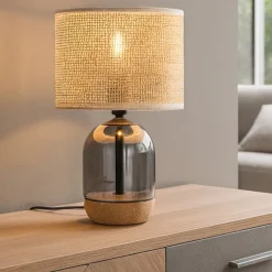 Abat Jour-Selezionato da Mazzolaluce Abat-jour per camera da letto paralume vimini vetro fume e27 h32