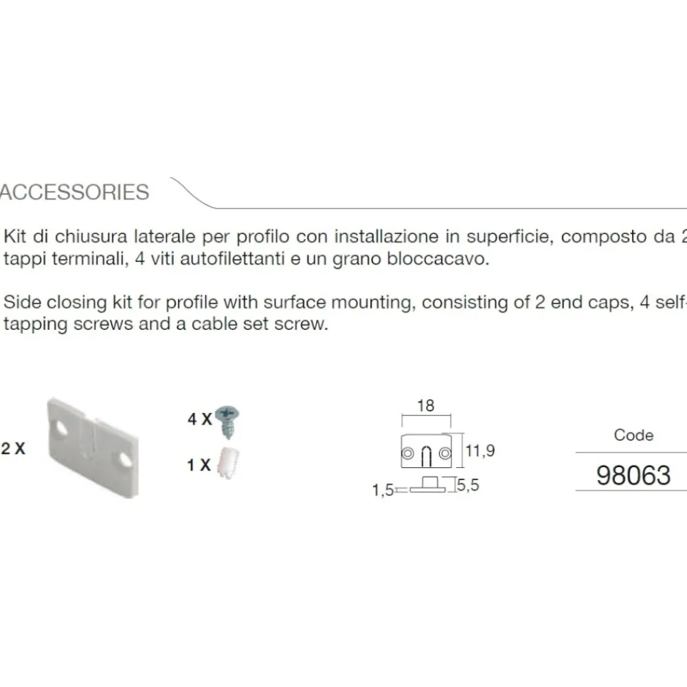 Accessori-Selezionato da Mazzolaluce Accessori 98063 tappi di chiusura per profilo alluminio 98061