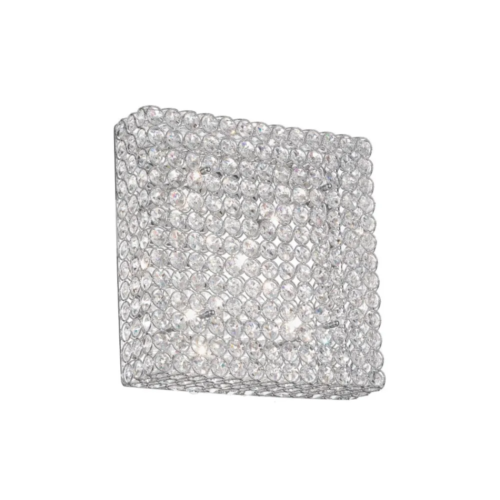 Plafoniere Moderne-Ideal Lux Admiral pl6 plafoniera per camera da letto quadrata cromata cristalli trasparenti