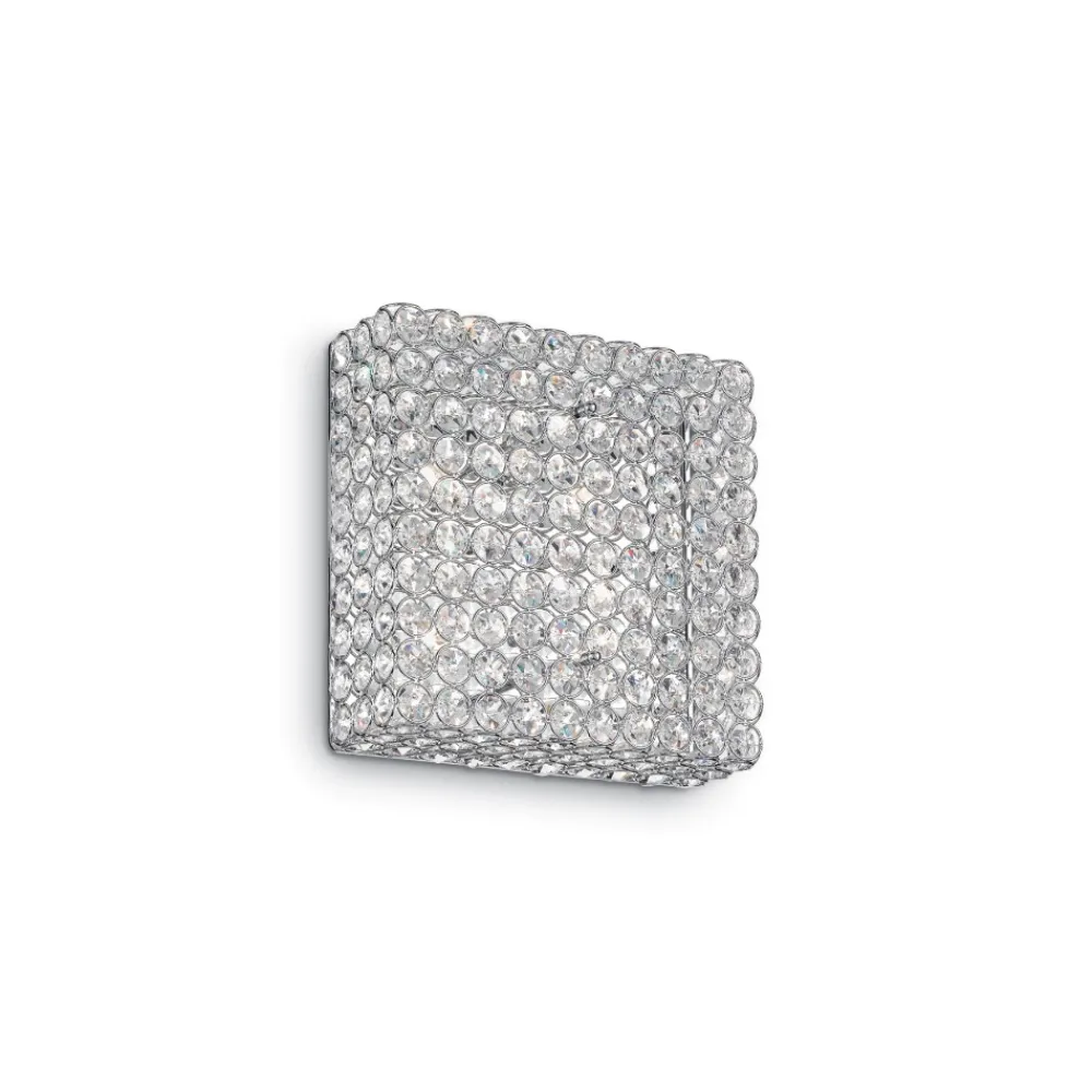 Plafoniere Moderne-Ideal Lux Admiral pl4 plafoniera quadrata cromo cristalli trasparenti