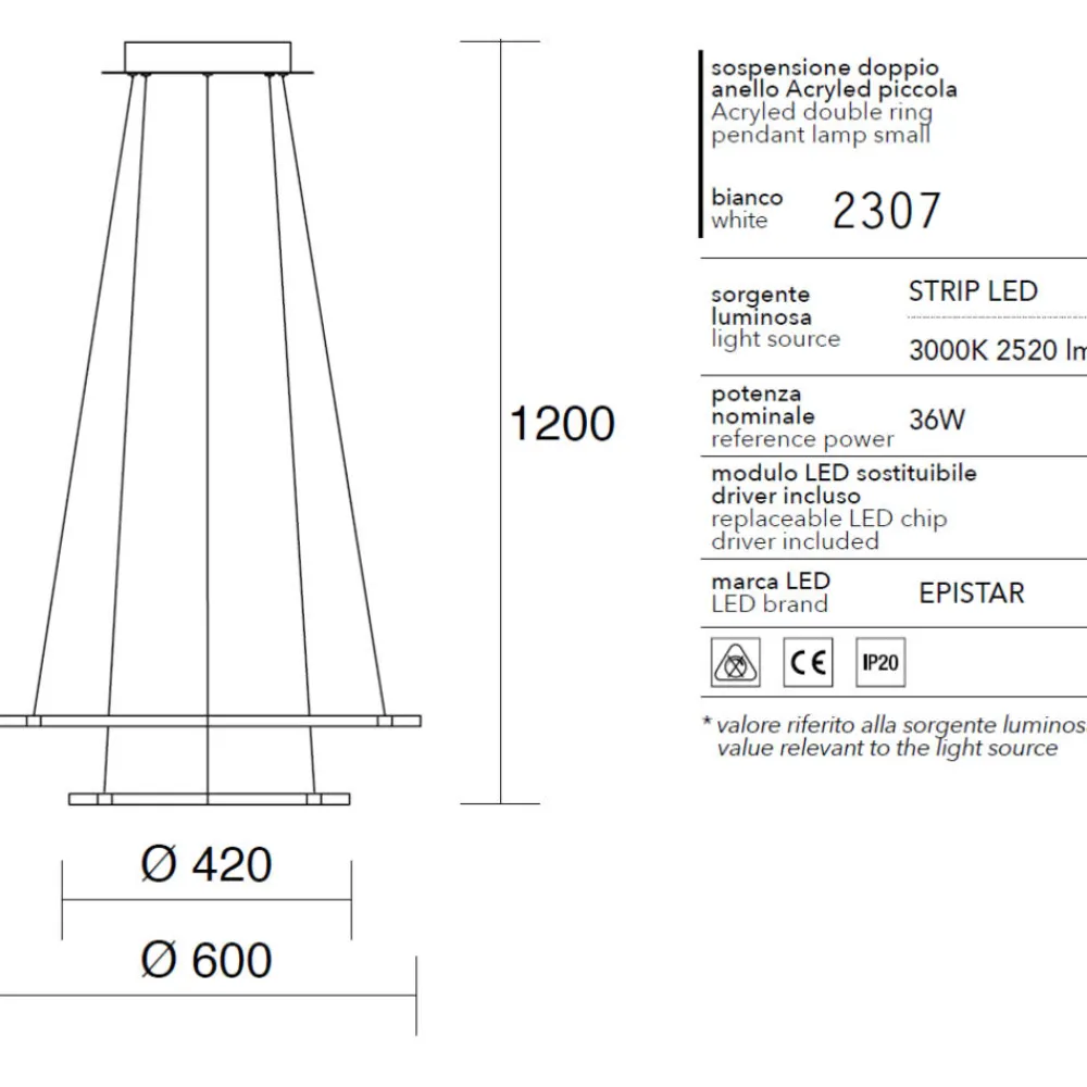 Lampadari Moderni-Affralux acryled lampadario led modello doppio anello 36w 3000k