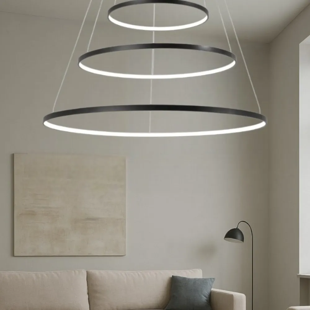 Lampadari Moderni-Affralux aluring nero lampadario led 71w 3000k cerchi moderno
