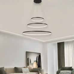 Lampadari Moderni-Affralux aluring nero lampadario led 71w 3000k cerchi moderno
