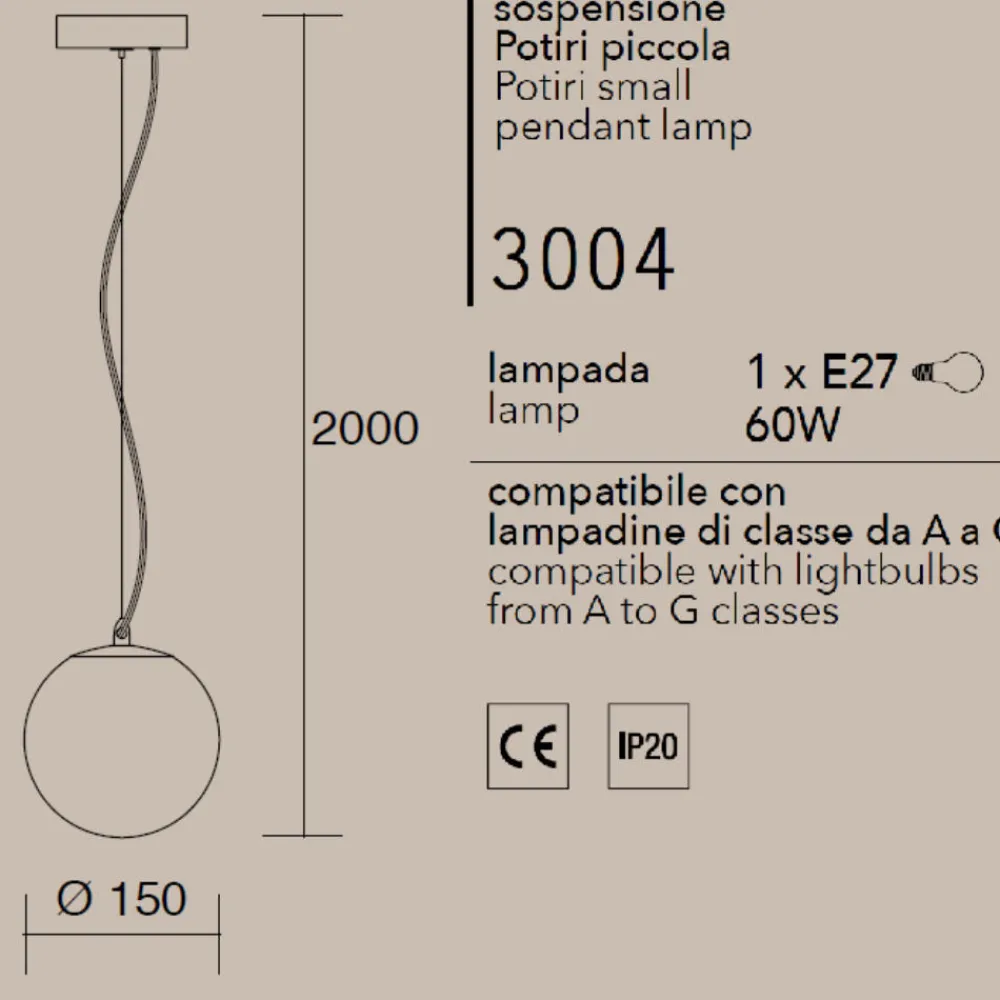 Lampade A Sospensione-Affralux lampada a sospensione potiri moderna sfera vetro bianco