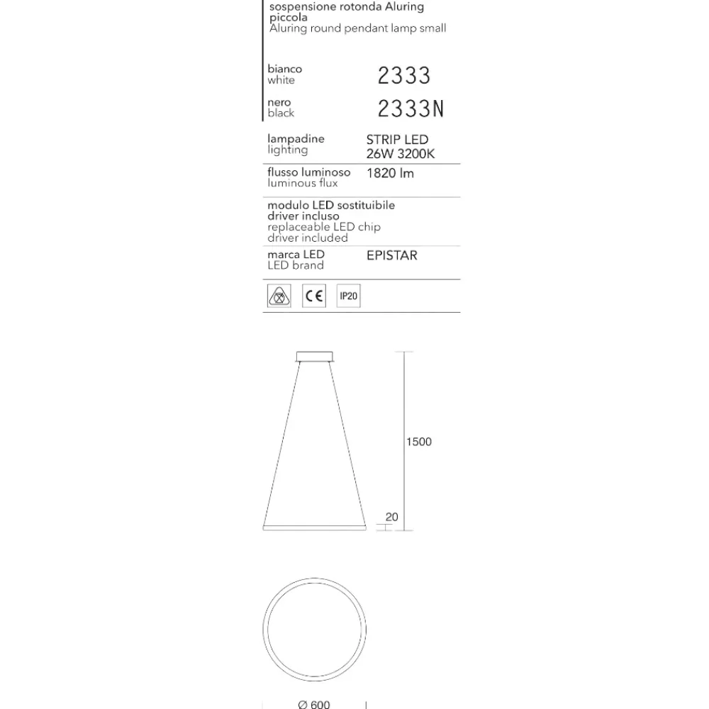 Lampadari Moderni-Affralux lampadario aluring led 26w 3200k cerchio nero moderno