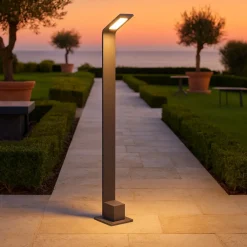 Lampioni Da Giardino-Ideal Lux Agos pt h80 lampione da esterno ip54 led 3000k antracite spessore sottile