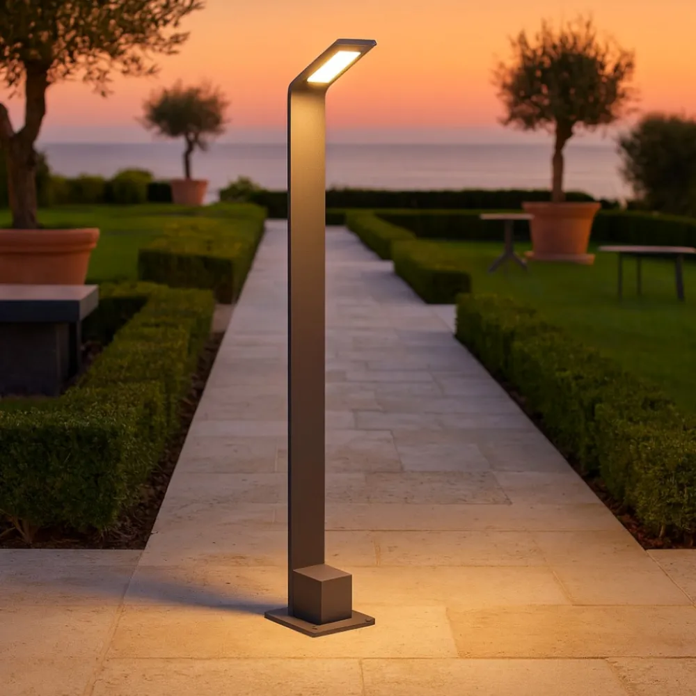 Lampioni Da Giardino-Ideal Lux Agos pt h80 lampione da esterno ip54 led 3000k antracite spessore sottile