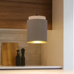 Lampade A Sospensione-Eglo Albariza lampada a sospensione per cucina con dettagli in legno
