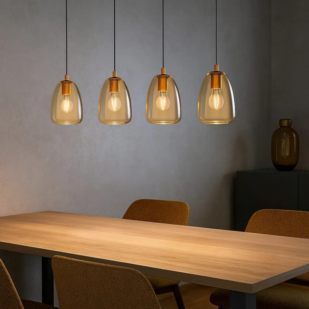 Lampadari Moderni-Eglo Alobrase lampadario oro vetri ambra per soggiorno