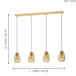 Lampadari Moderni-Eglo Alobrase lampadario oro vetri ambra per soggiorno