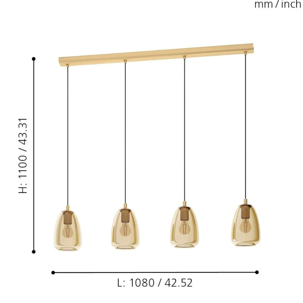 Lampadari Moderni-Eglo Alobrase lampadario oro vetri ambra per soggiorno