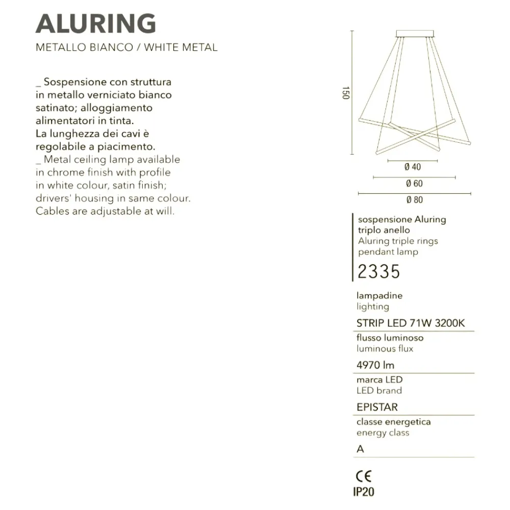 Lampadari Moderni-Affralux Aluring lampadario bianco moderno led 3000k tre anelli