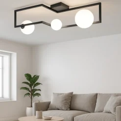 Plafoniere Moderne-Ideal Lux Angolo pl3 plafoniera design angolo nero sfere vetro da interni