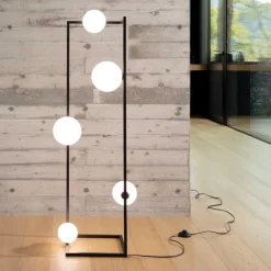 Lampade Da Terra-Ideal Lux Angolo pt5 lampada da terra nero cinque sfere vetro