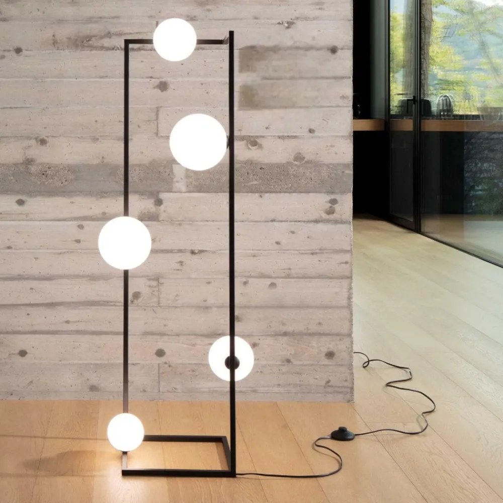Lampade Da Terra-Ideal Lux Angolo pt5 lampada da terra nero cinque sfere vetro