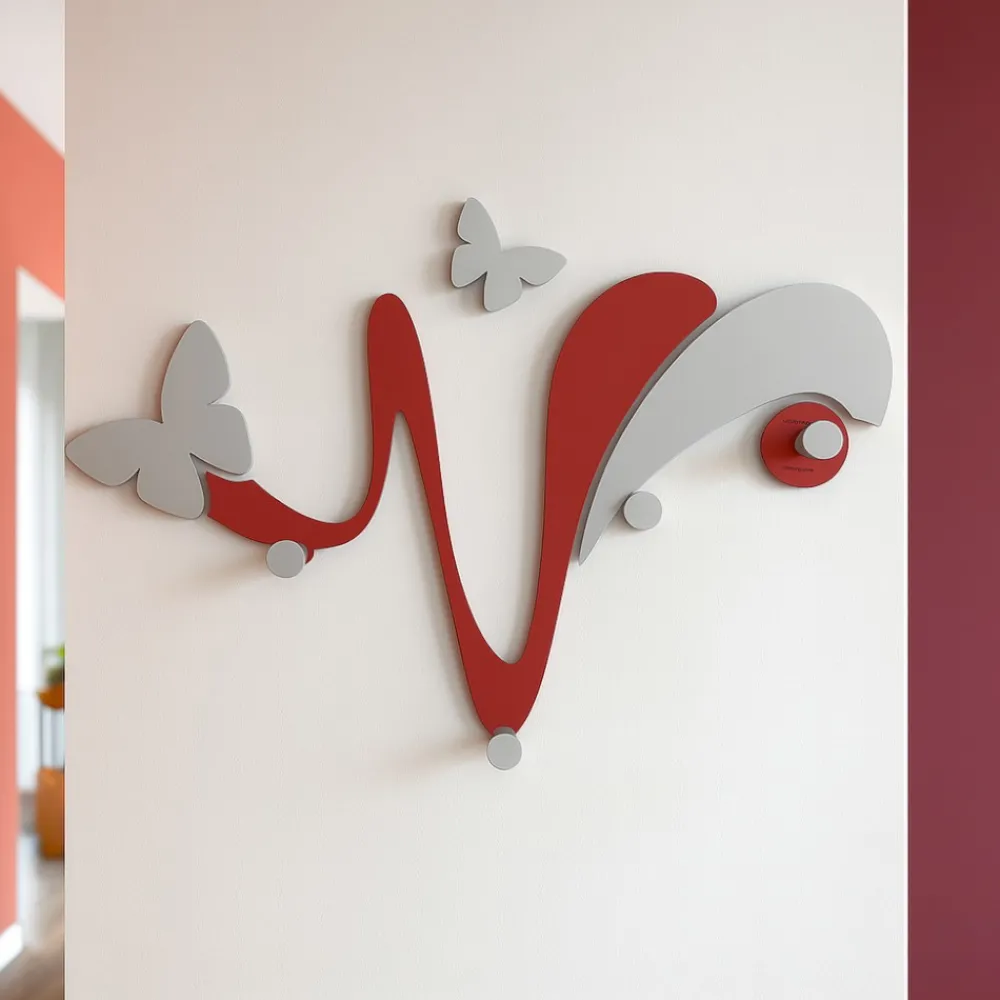 Appendiabiti Da Parete-Selezionato da Mazzolaluce Appendiabiti da parete butterfly legno rosso rubino grigio