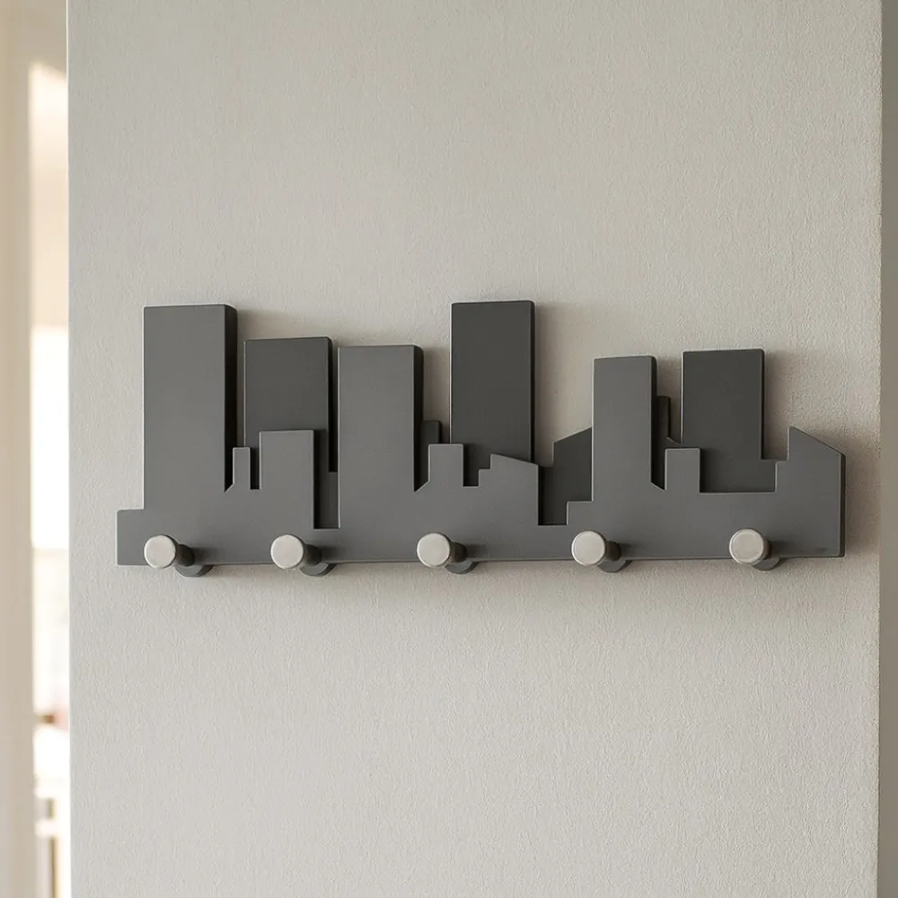 Appendiabiti Da Parete-Selezionato da Mazzolaluce Appendiabiti da parete particolare skyline legno colore grigio quarzo