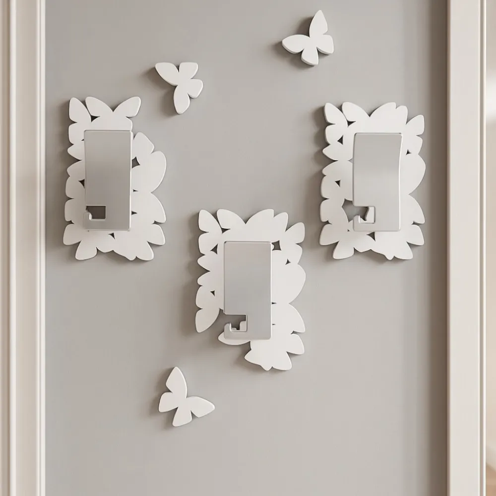Appendiabiti Da Parete-Selezionato da Mazzolaluce Appendiabiti ganci a parete farfalle legno bianco-grigio