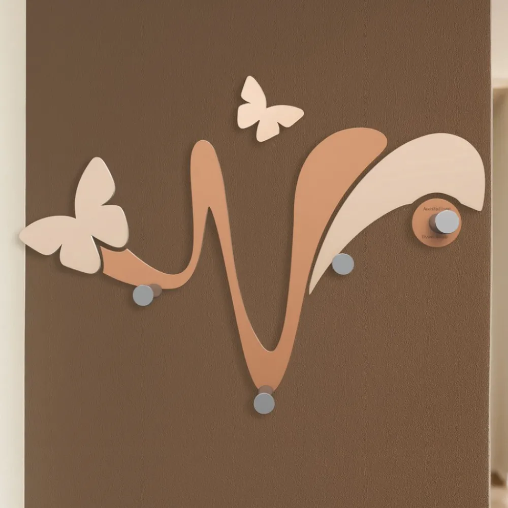 Appendiabiti Da Parete-Selezionato da Mazzolaluce Appendiabiti moderno da parete farfalle legno colore abbronzato