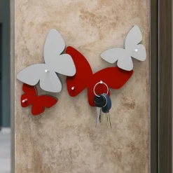 Mobili Ingresso Moderni-Selezionato da Mazzolaluce Appendichiavi farfalle da parete magnetico legno rosso grigio