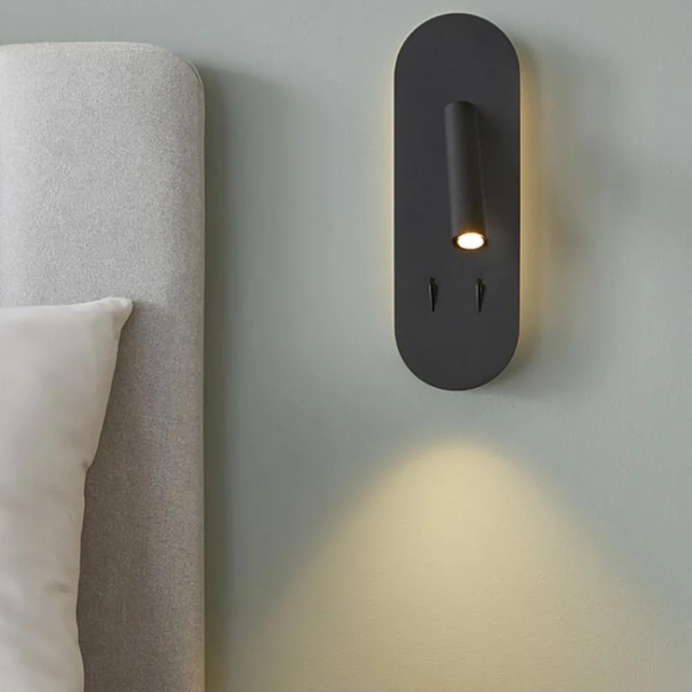 Applique Camera Da Letto-Ondaluce Ap plate applique per comodino nera led 3000k orientabile