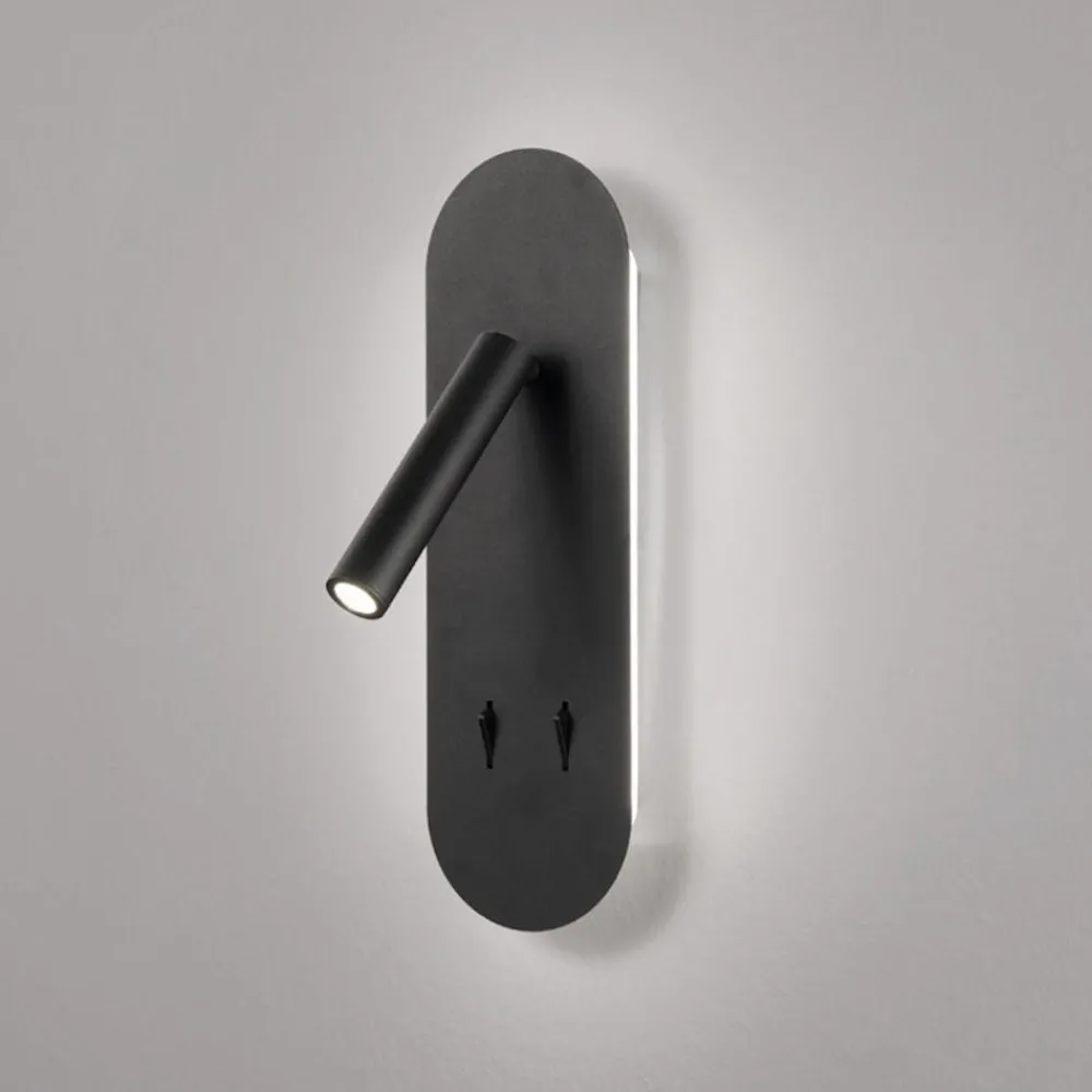 Applique Camera Da Letto-Ondaluce Ap plate applique per comodino nera led 3000k orientabile
