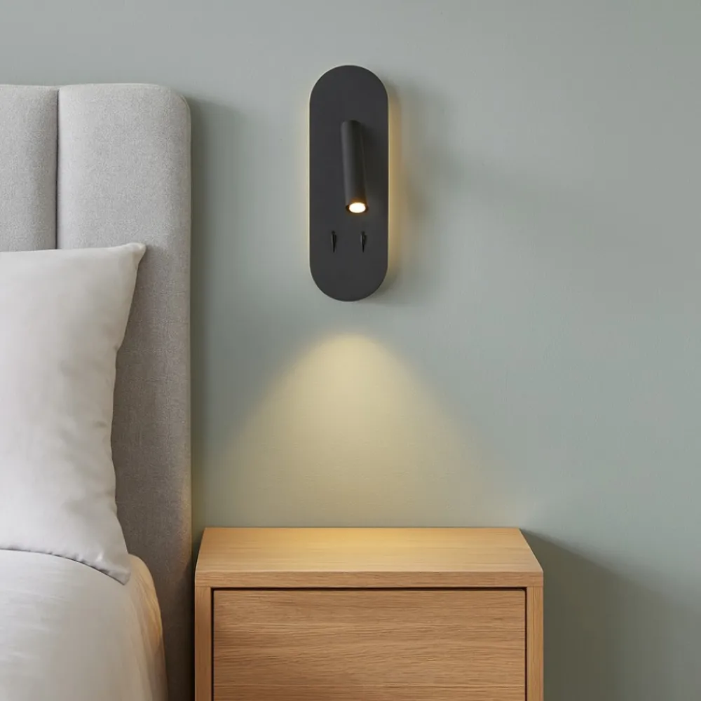 Applique Camera Da Letto-Ondaluce Ap plate applique per comodino nera led 3000k orientabile