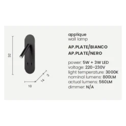 Applique Camera Da Letto-Ondaluce Ap plate applique per comodino camera da letto bianca led orientabile