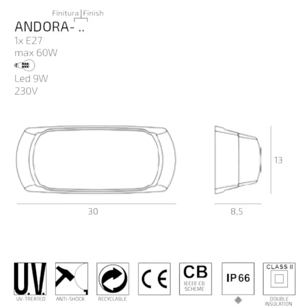 Applique Da Esterno-Top Light Applique andora bianca per esterno anti corrosione ip66