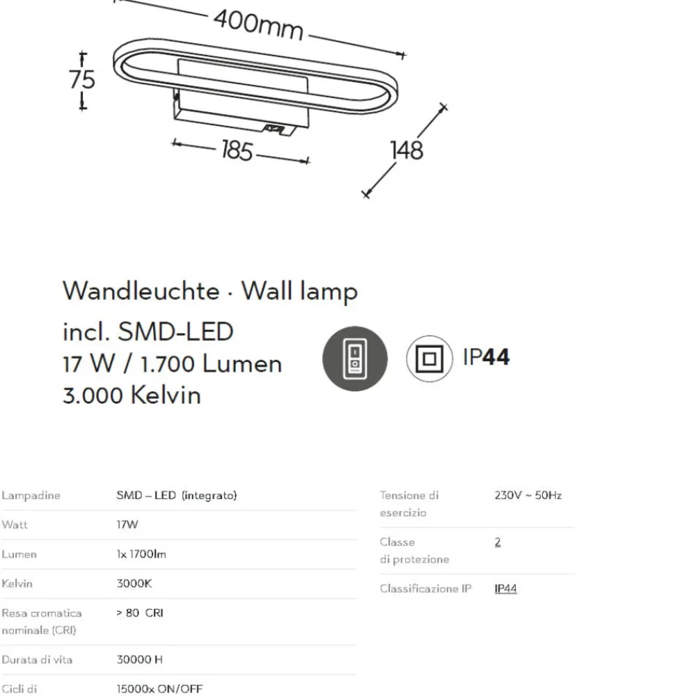 Applique Da Bagno-Selezionato da Mazzolaluce Applique bagno moderno nera led 17w 3000k ip44