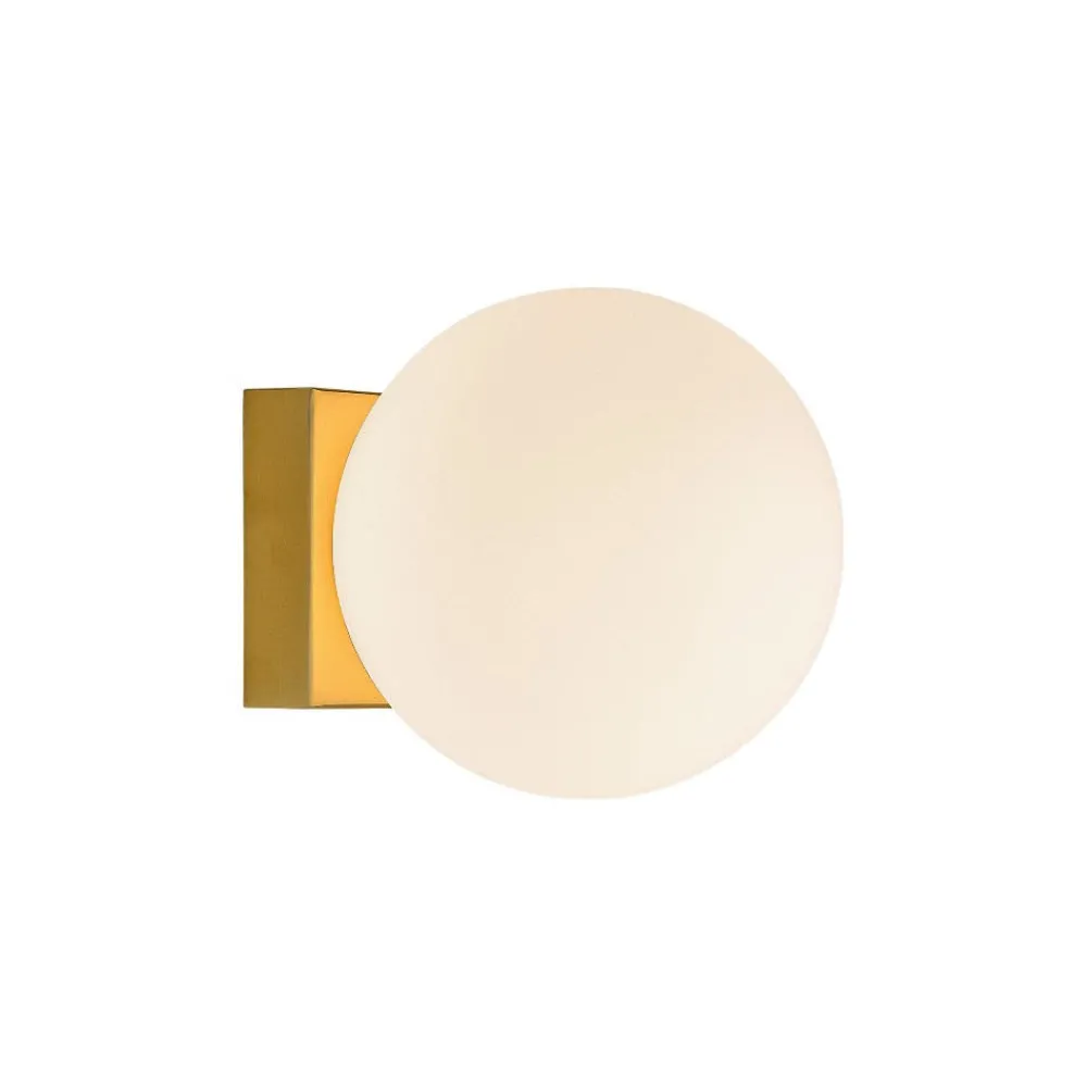 Applique Da Parete-Selezionato da Mazzolaluce Applique base quadrata oro led 6w 3000k sfera vetro bianco