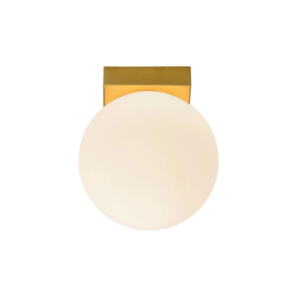 Applique Da Parete-Selezionato da Mazzolaluce Applique base quadrata oro led 6w 3000k sfera vetro bianco