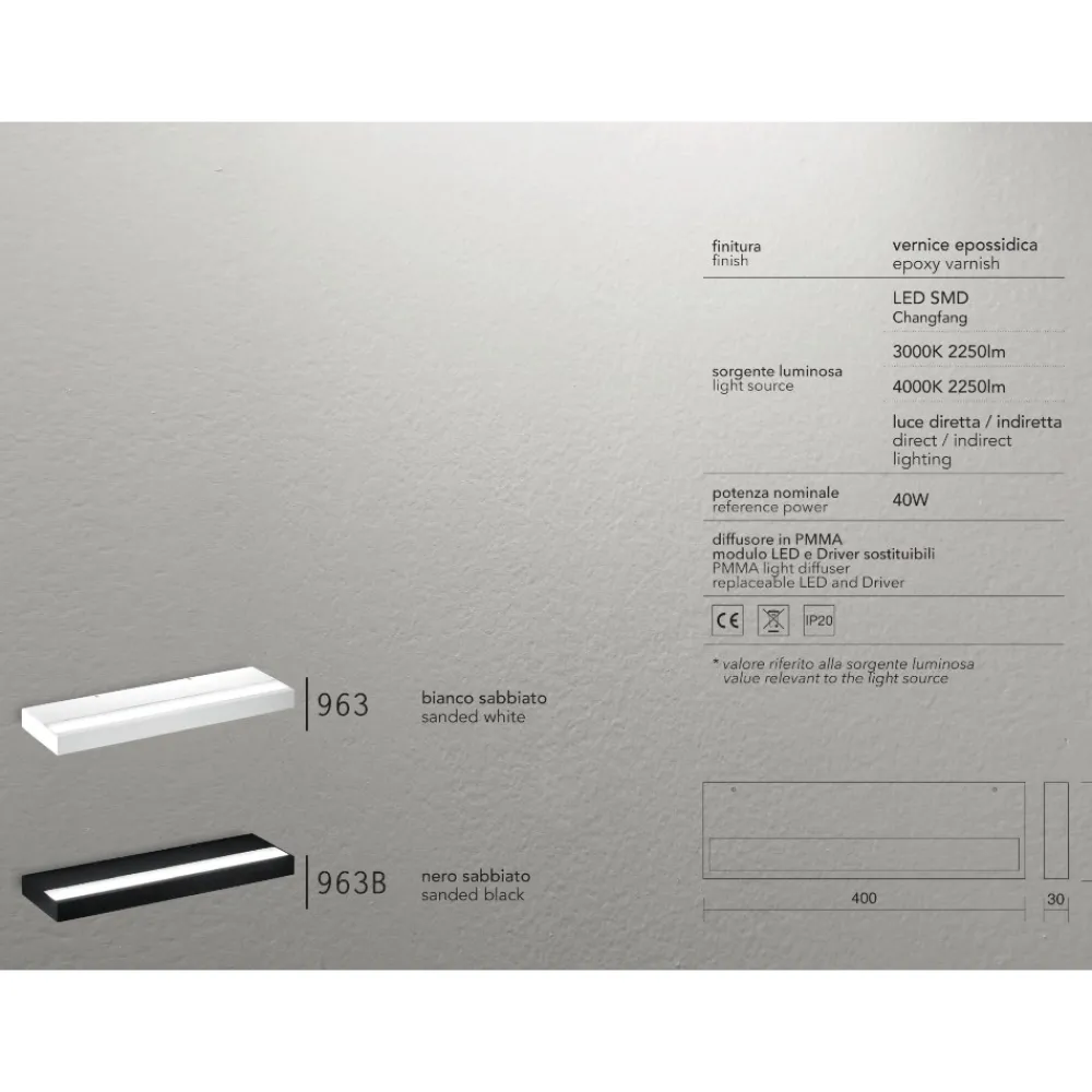 Applique Da Parete-IsyLuce Applique bianca plate duplex moderna led 40w 3000k 4000k