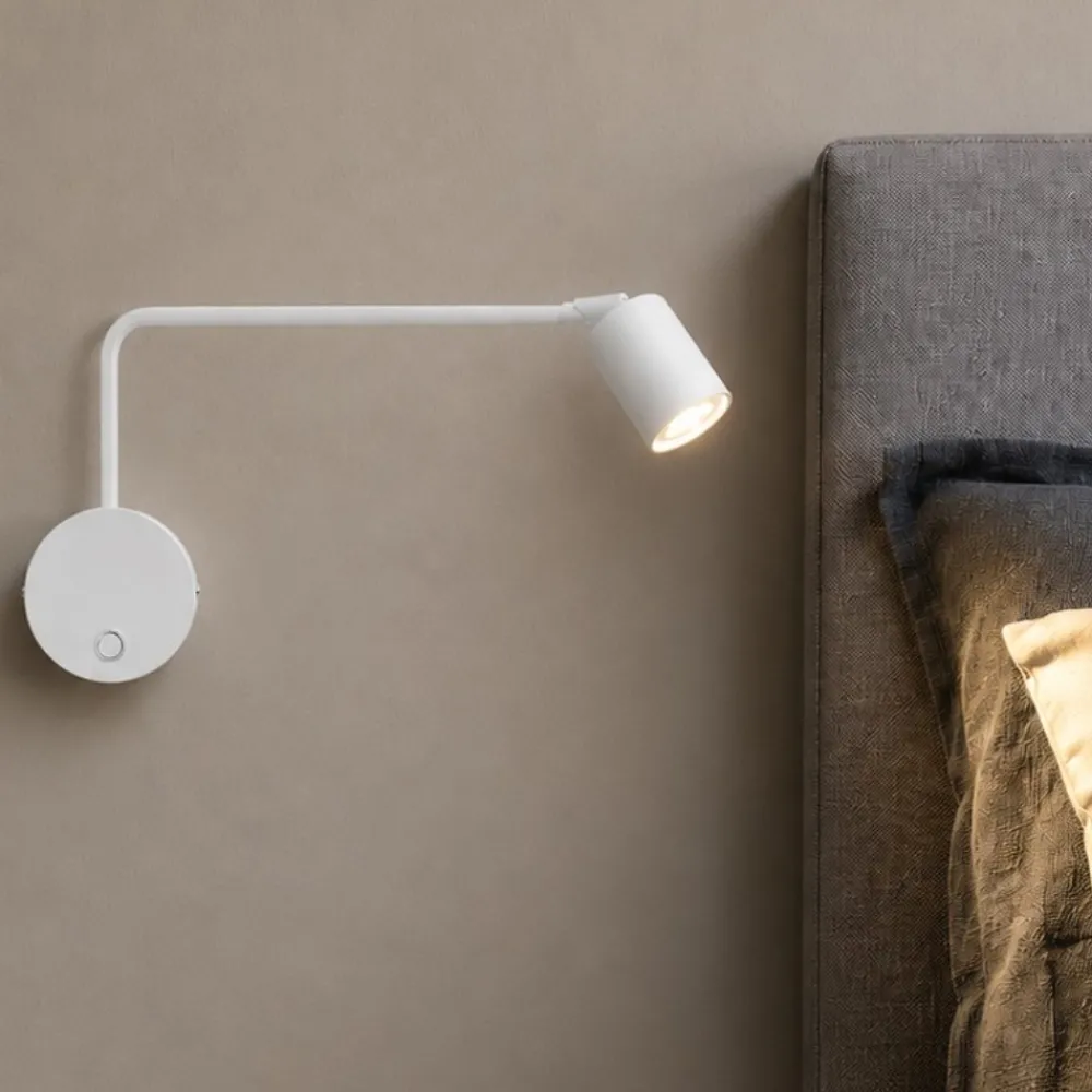 Applique Camera Da Letto-Selezionato da Mazzolaluce Applique bianco con braccio orientabile e interruttore per comodino camera da letto