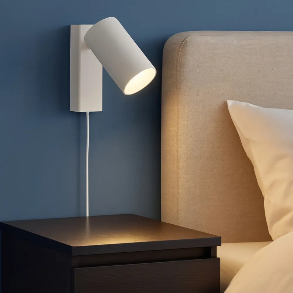 Applique Camera Da Letto-Selezionato da Mazzolaluce Applique bianco luce orientabile con spina e interruttore per comodino