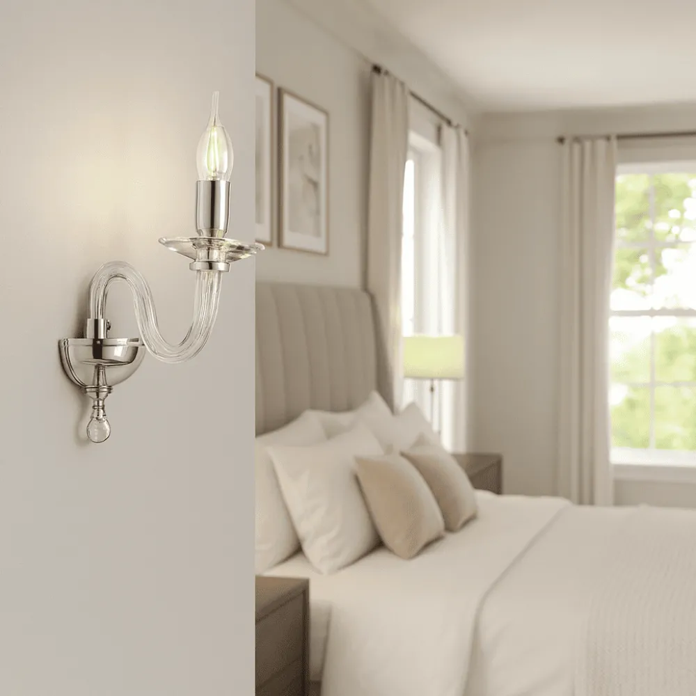 Applique Camera Da Letto-Ondaluce Applique classica per camera da letto ravel 1 luce vetro trasperente cromo