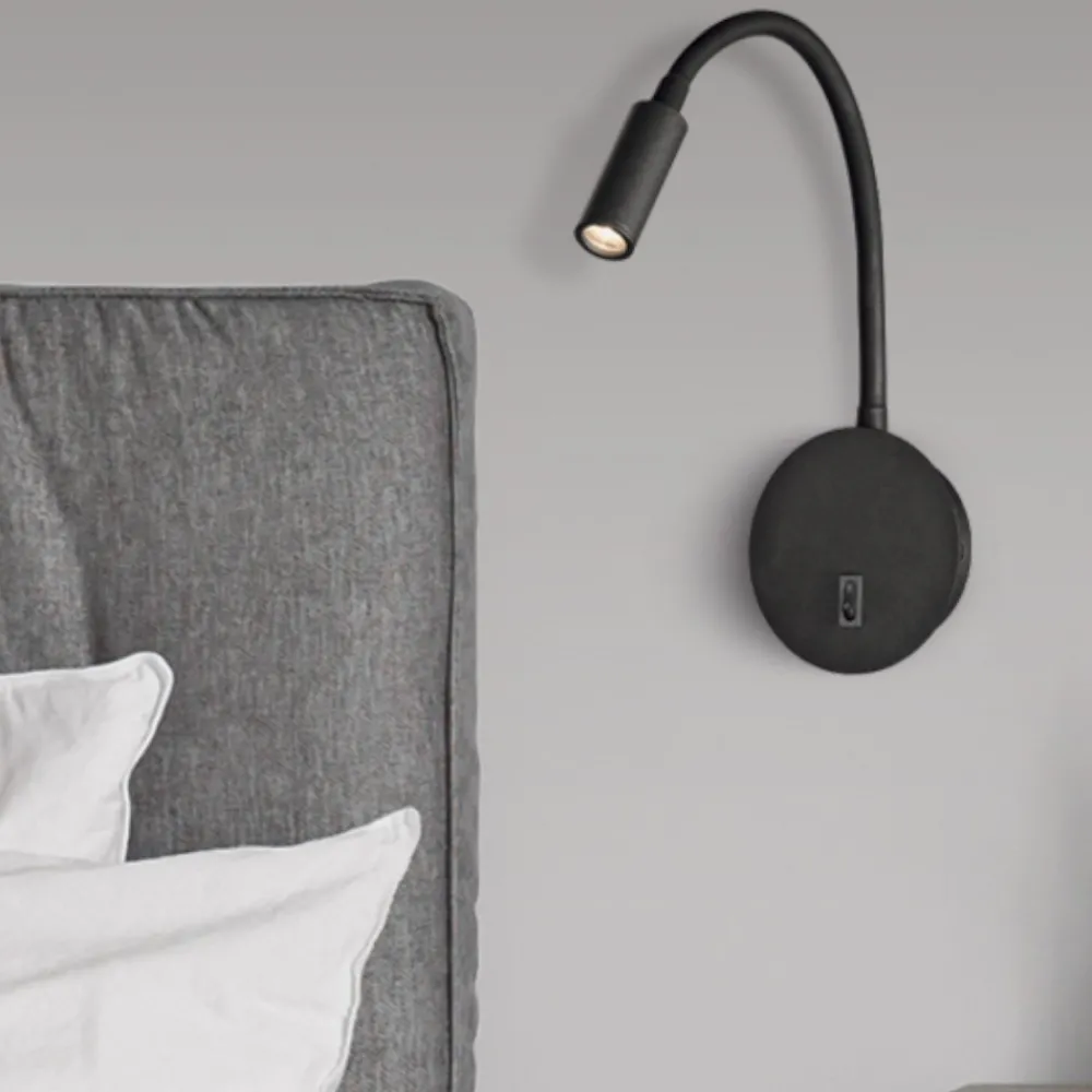 Applique Camera Da Letto-Selezionato da Mazzolaluce Applique comodino camera da letto led 3w 3000k nero luce orientabile