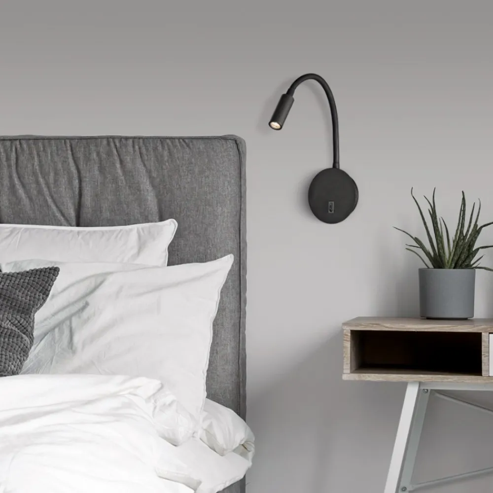 Applique Camera Da Letto-Selezionato da Mazzolaluce Applique comodino camera da letto led 3w 3000k nero luce orientabile