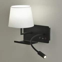 Applique Camera Da Letto-Selezionato da Mazzolaluce Applique comodino nero multifunzione con paralume bianco porta usb