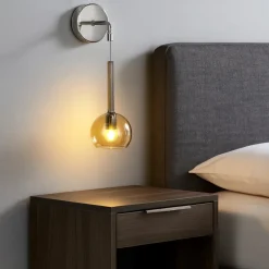 Applique Camera Da Letto-Top Light Applique cromo per comodini da letto sfera vetro ambra