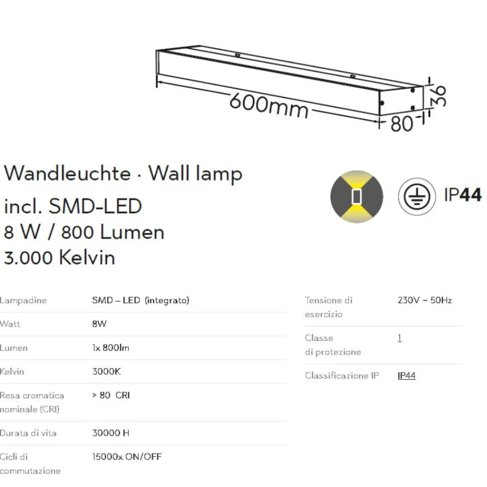 Applique Da Bagno-Selezionato da Mazzolaluce Applique da bagno bianca rettangolare led 8w 3000k