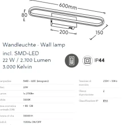 Applique Da Bagno-Selezionato da Mazzolaluce Applique da bagno moderno nera led 22w 3000k