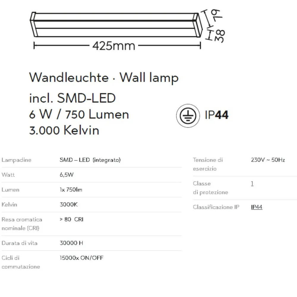 Applique Da Bagno-Selezionato da Mazzolaluce Applique da bagno moderno rettangolare nera led 6,5w 3000k