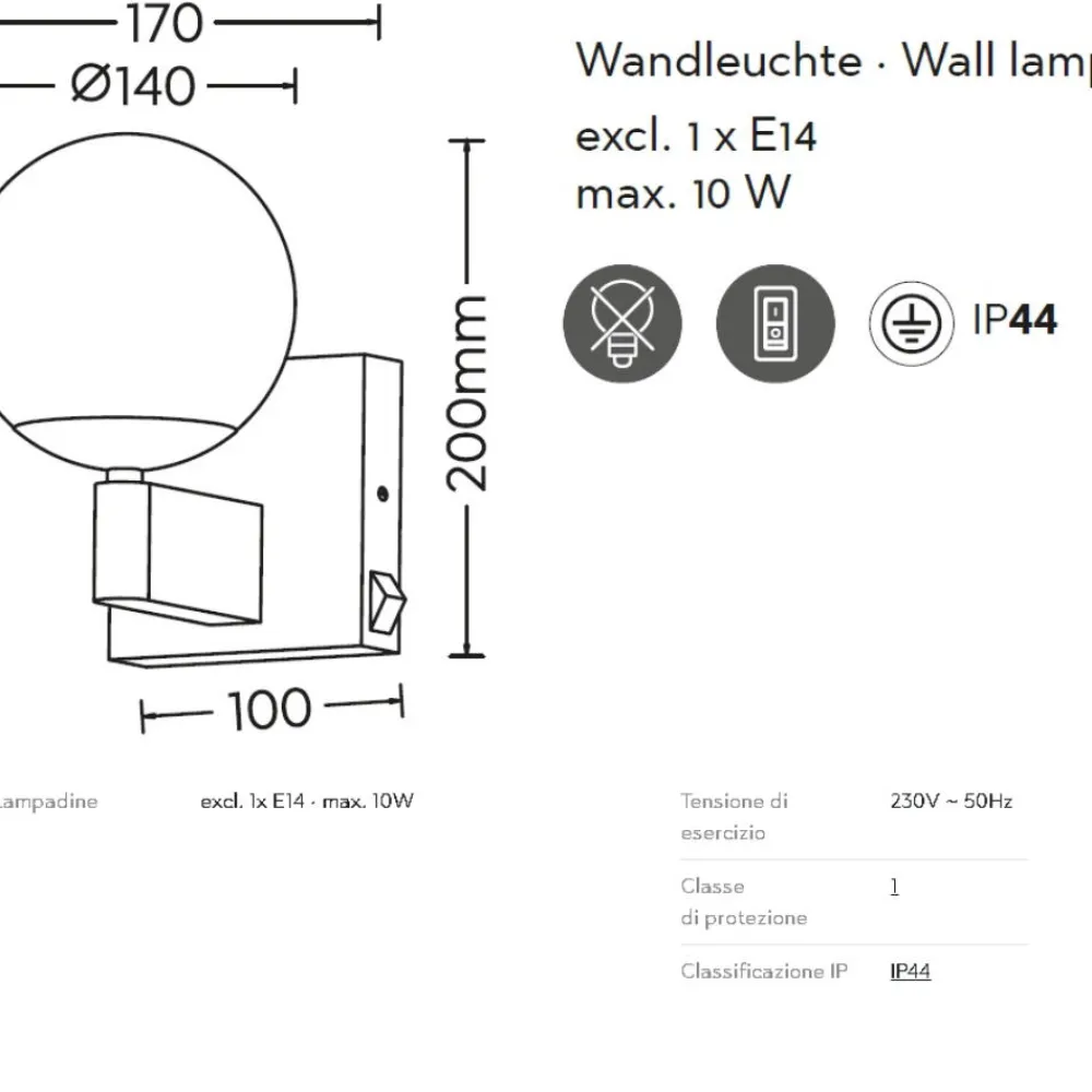 Applique Da Bagno-Selezionato da Mazzolaluce Applique da bagno nera sfera vetro bianco