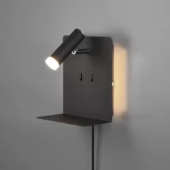 Applique Camera Da Letto-Selezionato da Mazzolaluce Applique da comodino nero con mensola interruttore cavo spina