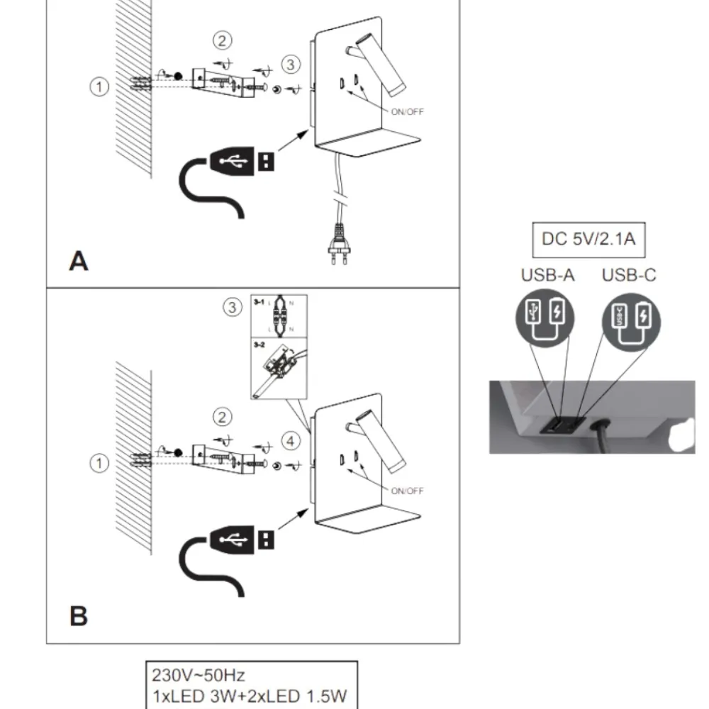Applique Camera Da Letto-Selezionato da Mazzolaluce Applique da comodino nero con mensola interruttore cavo spina
