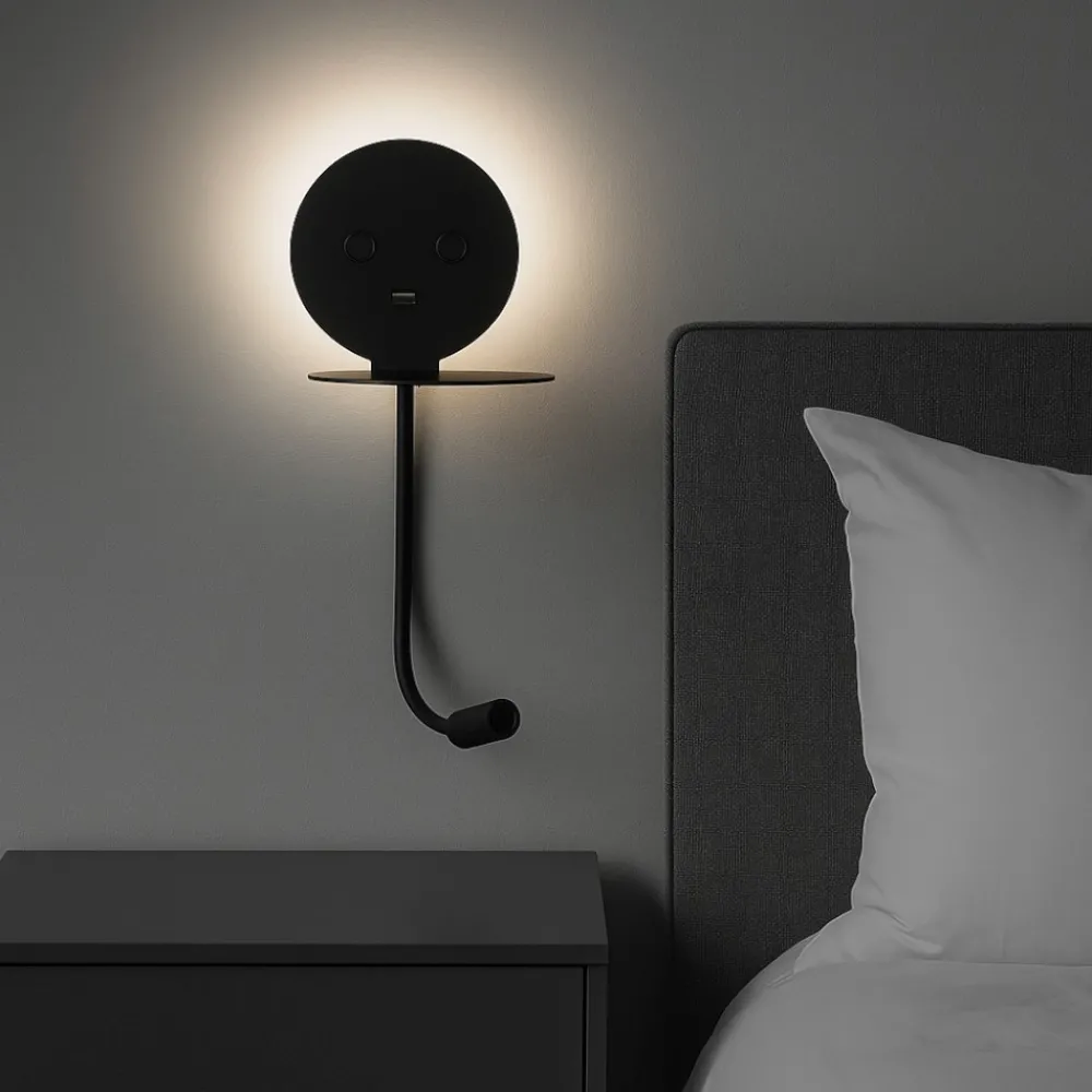 Applique Camera Da Letto-Selezionato da Mazzolaluce Applique da comodino nero luce orientabile presa usb