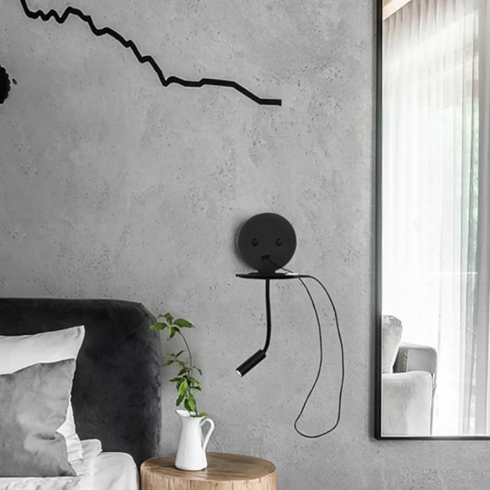 Applique Camera Da Letto-Selezionato da Mazzolaluce Applique da comodino nero luce orientabile presa usb